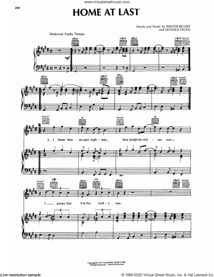 Home At Last sheet music for voice, piano or guitar by Steely Dan, Donald Fagen and Walter Becker, intermediate skill level