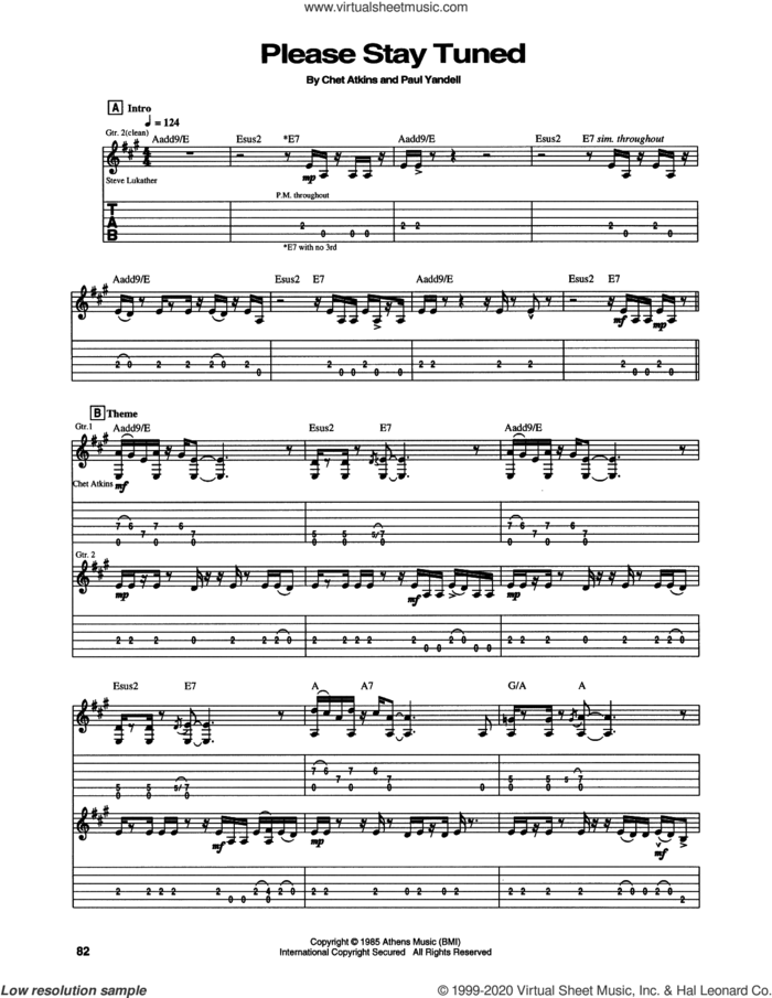 Please Stay Tuned sheet music for guitar (tablature) by Chet Atkins and Paul Yandell, intermediate skill level