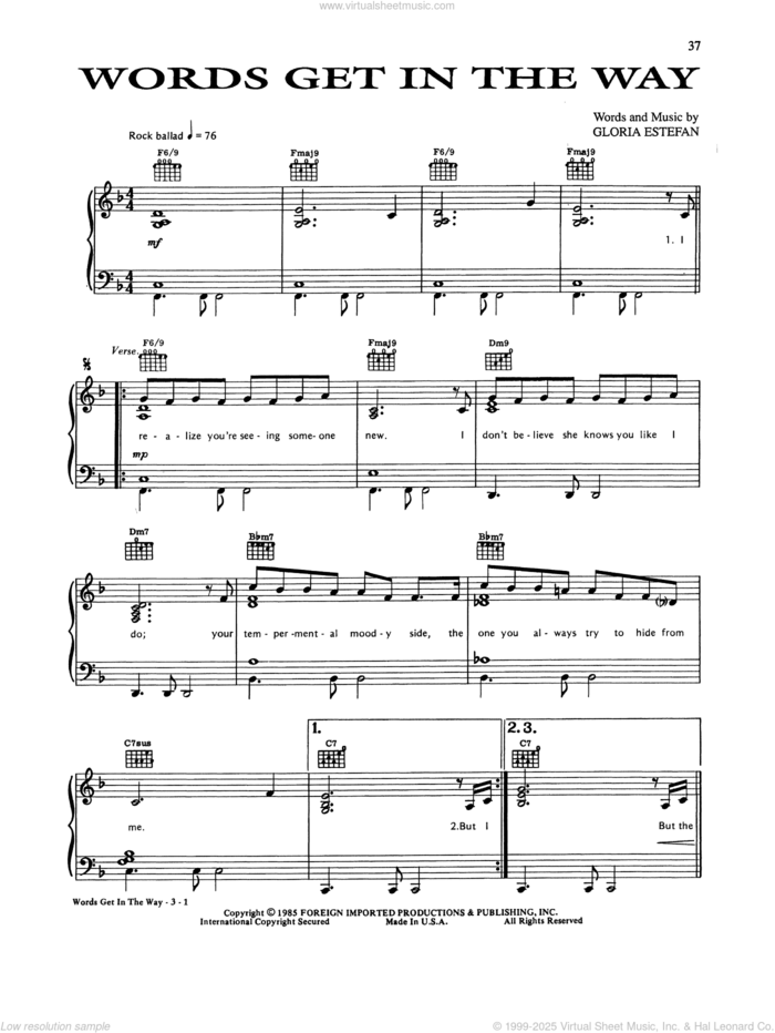 Words Get In The Way sheet music for voice, piano or guitar by Gloria Estefan, intermediate skill level