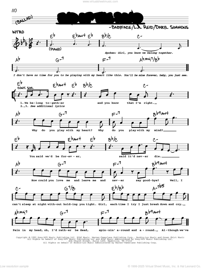 End Of The Road sheet music for voice and other instruments (real book) by Boyz II Men, Babyface, Daryl Simmons and L.A. Reid, intermediate skill level