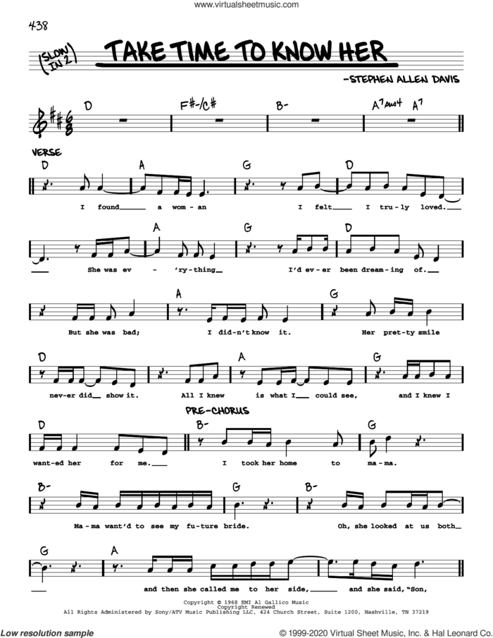 Take Time To Know Her sheet music for voice and other instruments (real book) by Stephen Allen Davis, intermediate skill level