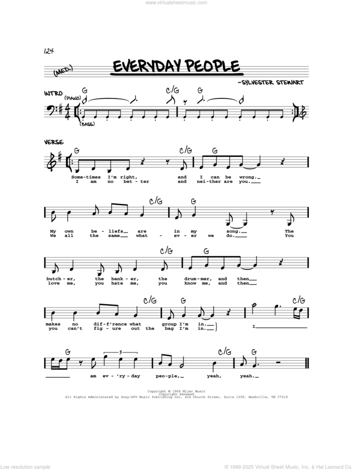 Everyday People sheet music for voice and other instruments (real book) by Sly & The Family Stone and Sylvester Stewart, intermediate skill level