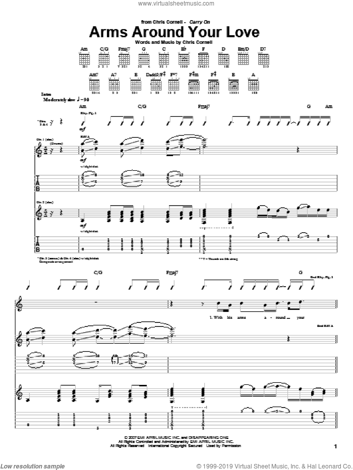 Arms Around Your Love sheet music for guitar (tablature) by Chris Cornell, intermediate skill level