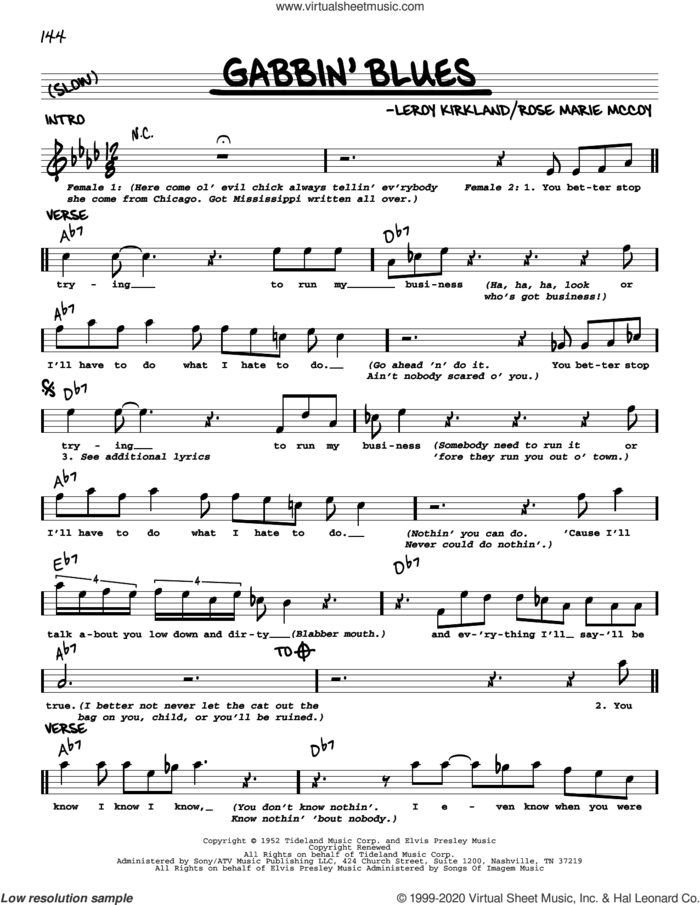 Gabbin' Blues sheet music for voice and other instruments (real book) by Big Maybelle, Leroy Kirkland and Rose Marie McCoy, intermediate skill level