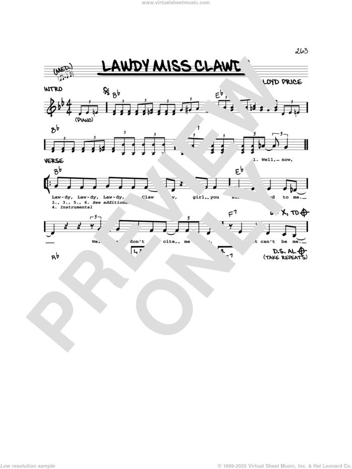 Lawdy Miss Clawdy sheet music for voice and other instruments (real book) by Lloyd Price and Elvis Presley, intermediate skill level