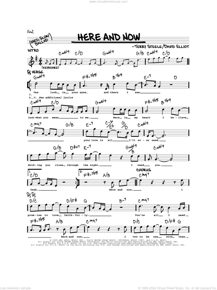Here And Now sheet music for voice and other instruments (real book) by Luther Vandross, David Elliot and Terry Steele, wedding score, intermediate skill level