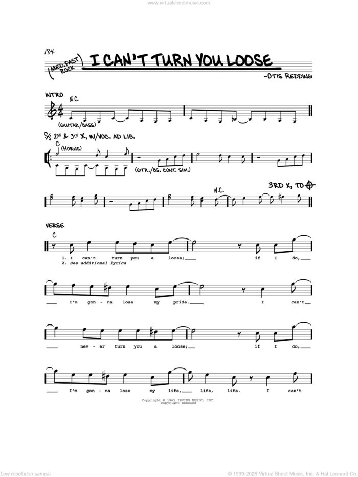 I Can't Turn You Loose sheet music for voice and other instruments (real book) by Otis Redding, intermediate skill level