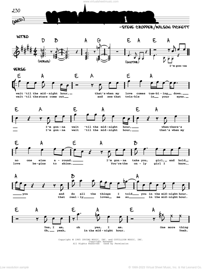 In The Midnight Hour sheet music for voice and other instruments (real book) by Wilson Pickett and Steve Cropper, intermediate skill level