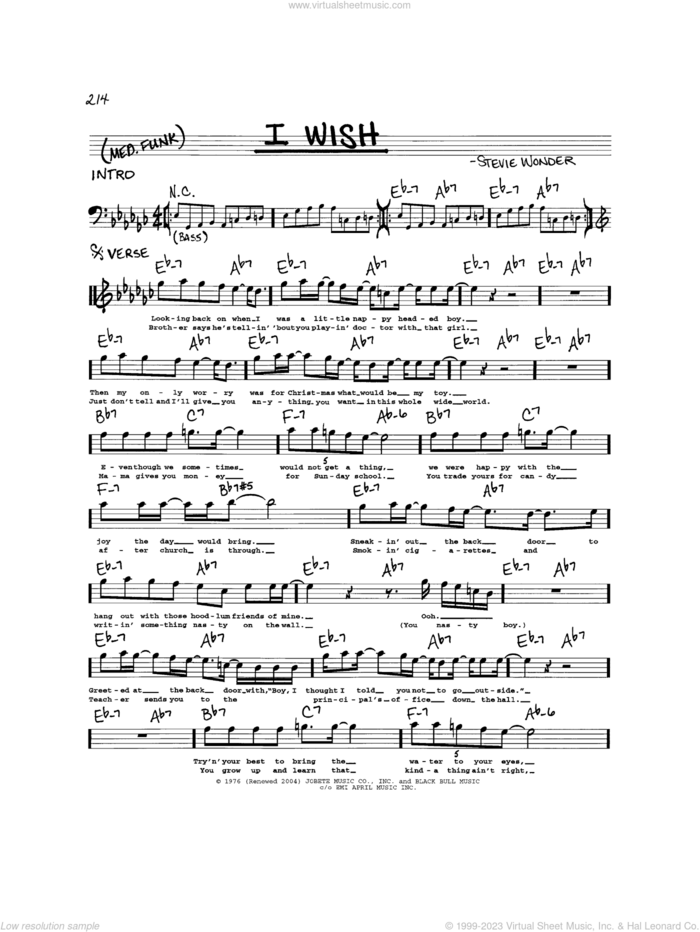 I Wish sheet music for voice and other instruments (real book) by Stevie Wonder, intermediate skill level