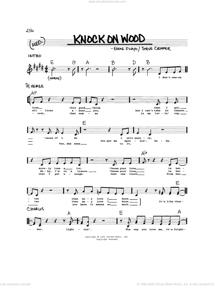 Knock On Wood sheet music for voice and other instruments (real book) by Eddie Floyd, Otis Redding and Steve Cropper, intermediate skill level