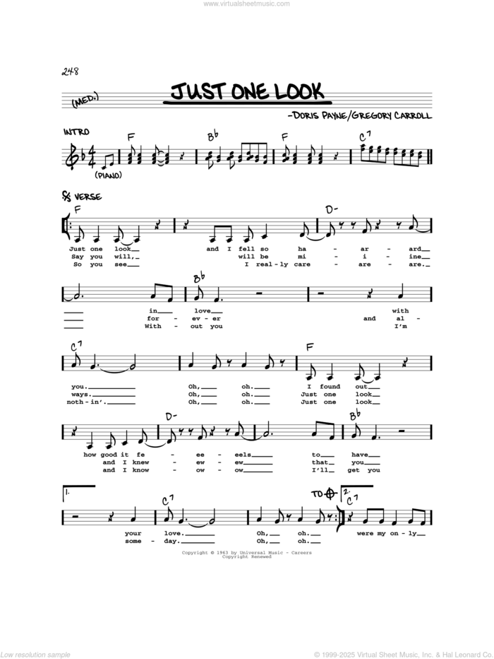 Just One Look sheet music for voice and other instruments (real book) by Doris Troy, Linda Ronstadt, Doris Payne and Gregory Carroll, intermediate skill level