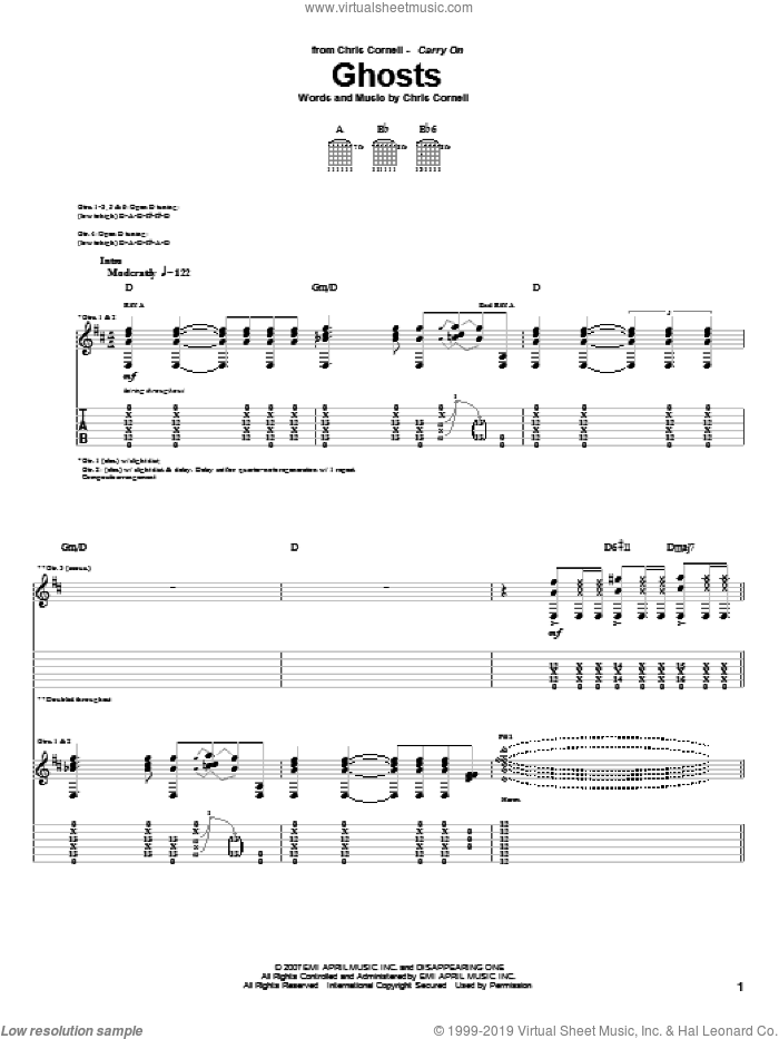 Ghosts sheet music for guitar (tablature) by Chris Cornell, intermediate skill level