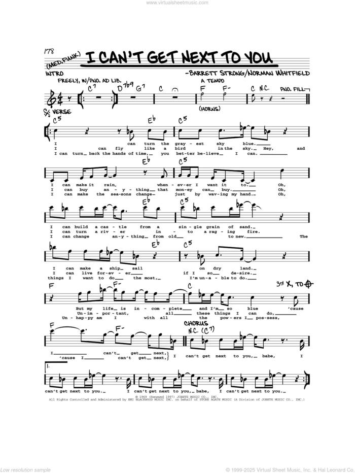 I Can't Get Next To You sheet music for voice and other instruments (real book) by The Temptations, Barrett Strong and Norman Whitfield, intermediate skill level