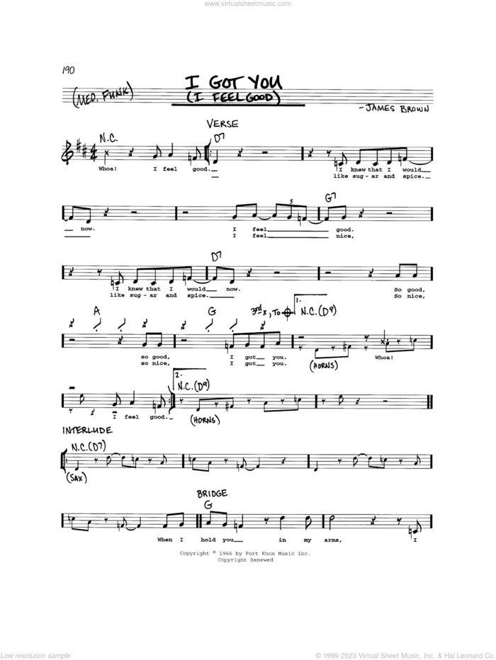 I Got You (I Feel Good) sheet music for voice and other instruments (real book) by James Brown, intermediate skill level
