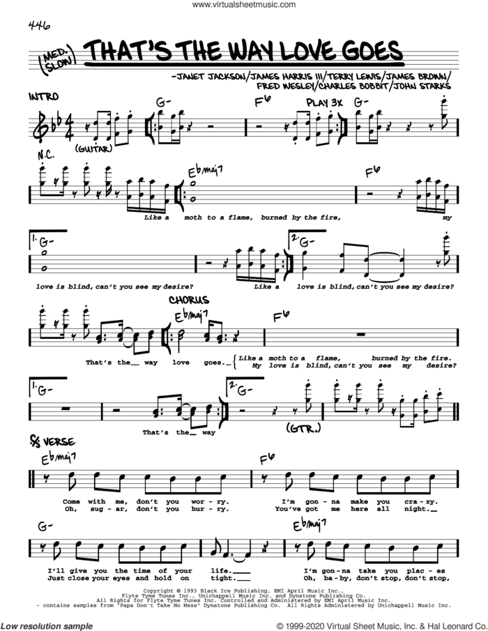 That's The Way Love Goes sheet music for voice and other instruments (real book) by Janet Jackson, Charles Bobbit, Fred Wesley, James Brown, James Harris, John Starks and Terry Lewis, intermediate skill level