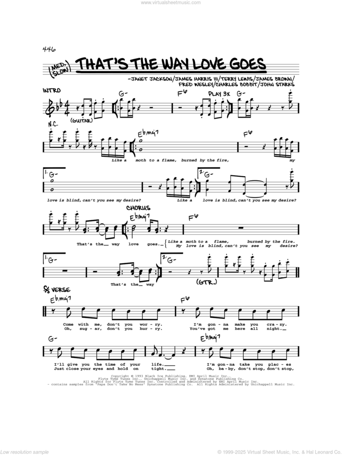 That's The Way Love Goes sheet music for voice and other instruments (real book) by Janet Jackson, Charles Bobbit, Fred Wesley, James Brown, James Harris, John Starks and Terry Lewis, intermediate skill level