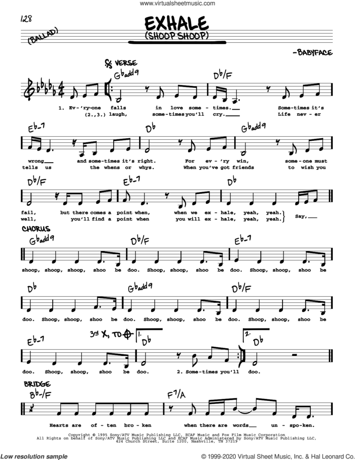 Exhale (Shoop Shoop) sheet music for voice and other instruments (real book) by Whitney Houston and Babyface, intermediate skill level