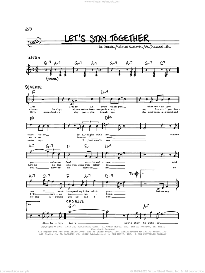 Let's Stay Together sheet music for voice and other instruments (real book) by Al Green, Al Jackson, Jr. and Willie Mitchell, intermediate skill level