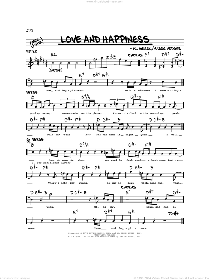 Love And Happiness sheet music for voice and other instruments (real book) by Al Green and Mabon Hodges, intermediate skill level