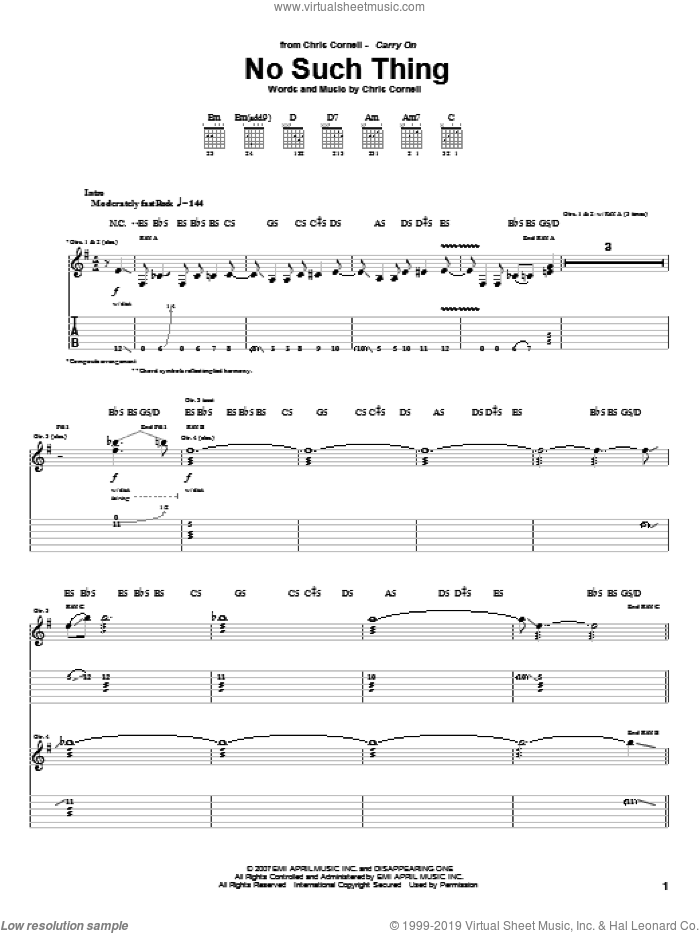 No Such Thing sheet music for guitar (tablature) by Chris Cornell, intermediate skill level