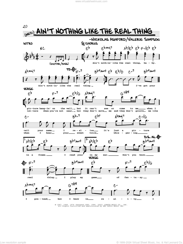 Ain't Nothing Like The Real Thing sheet music for voice and other instruments (real book) by Marvin Gaye & Tammi Terrell, Nickolas Ashford and Valerie Simpson, intermediate skill level