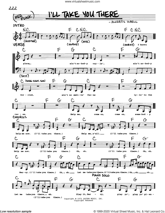 I'll Take You There sheet music for voice and other instruments (real book) by The Staple Singers, BeBe and CeCe Winans and Alvertis Isbell, intermediate skill level