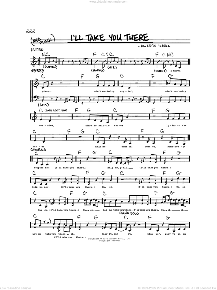 I'll Take You There sheet music for voice and other instruments (real book) by The Staple Singers, BeBe and CeCe Winans and Alvertis Isbell, intermediate skill level