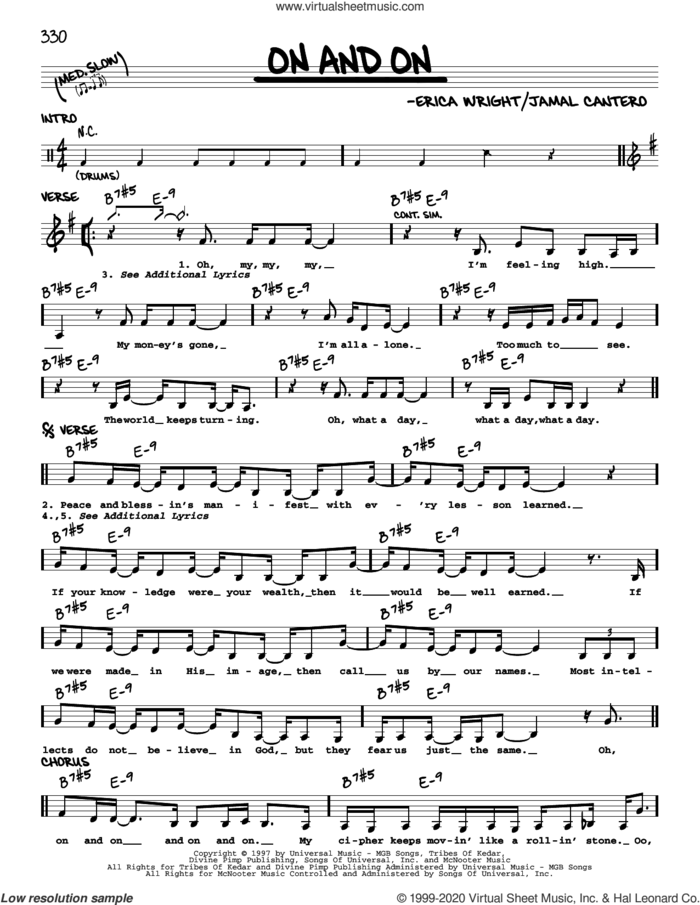 On And On sheet music for voice and other instruments (real book) by Erykah Badu, Erica Wright and Jamal Cantero, intermediate skill level