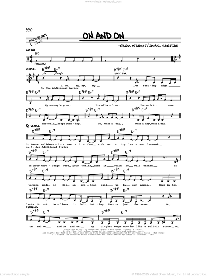 On And On sheet music for voice and other instruments (real book) by Erykah Badu, Erica Wright and Jamal Cantero, intermediate skill level