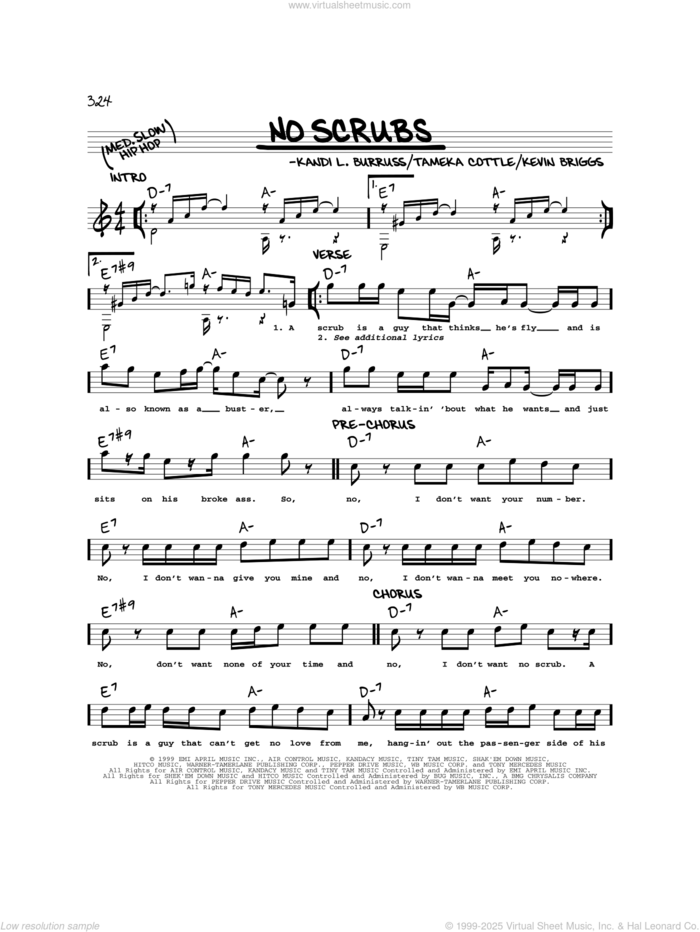 No Scrubs sheet music for voice and other instruments (real book) by Marqueze Etheridge, Kandi L. Burruss, Kevin Briggs and Tameka Cottle, intermediate skill level