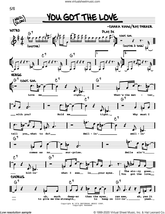 You Got The Love sheet music for voice and other instruments (real book) by Rufus & Chaka Khan, Chaka Khan and Ray Parker Jr., intermediate skill level
