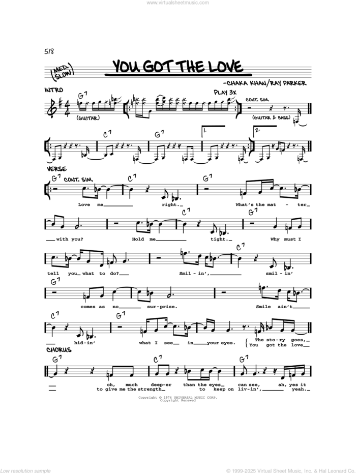 You Got The Love sheet music for voice and other instruments (real book) by Rufus & Chaka Khan, Chaka Khan and Ray Parker Jr., intermediate skill level