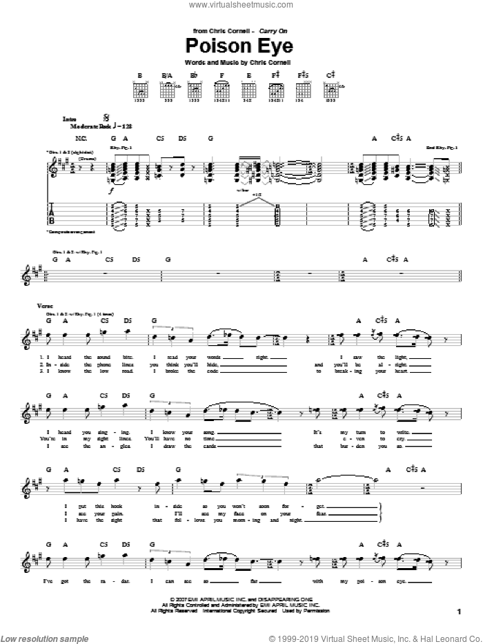 Poison Eye sheet music for guitar (tablature) by Chris Cornell, intermediate skill level
