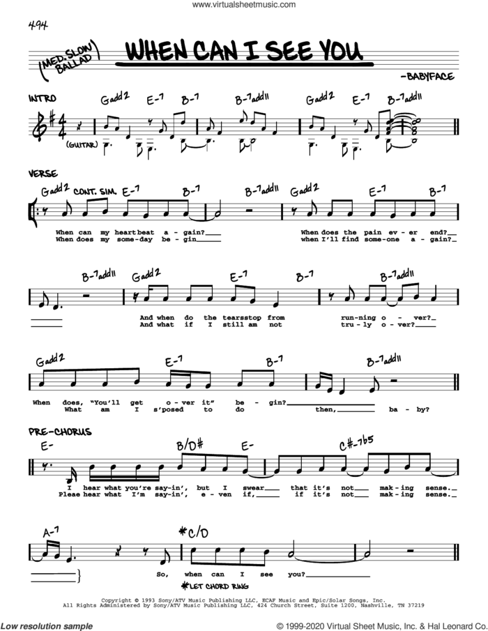 When Can I See You sheet music for voice and other instruments (real book) by Babyface, intermediate skill level