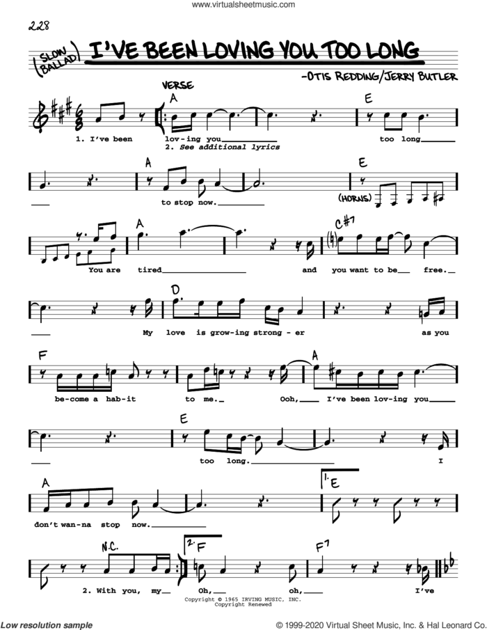 I've Been Loving You Too Long sheet music for voice and other instruments (real book) by Otis Redding and Jerry Butler, intermediate skill level