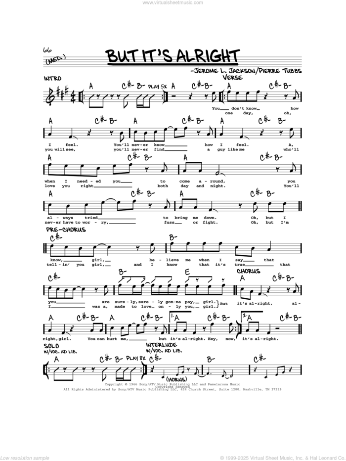 But It's Alright sheet music for voice and other instruments (real book) by Huey Lewis & The News, J.J. Jackson, Jerome L. Jackson and Pierre Tubbs, intermediate skill level