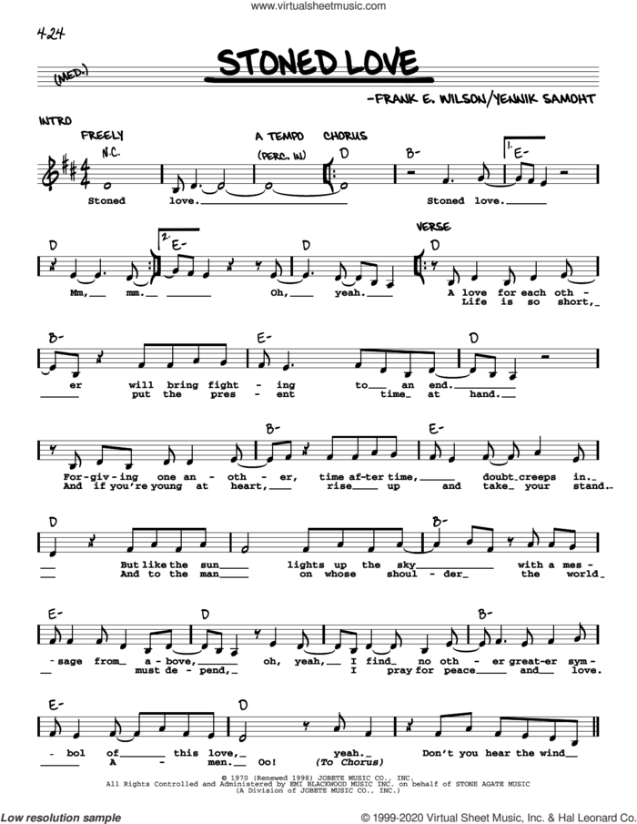 Stoned Love sheet music for voice and other instruments (real book) by The Supremes, Frank E. Wilson and Yennik Samoht, intermediate skill level