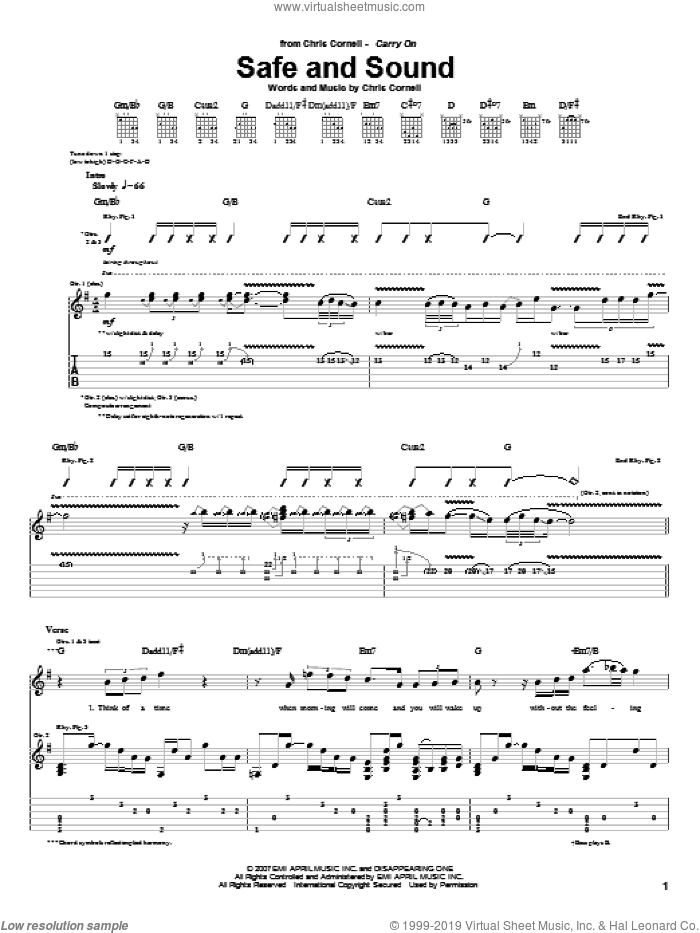 Safe And Sound sheet music for guitar (tablature) by Chris Cornell, intermediate skill level