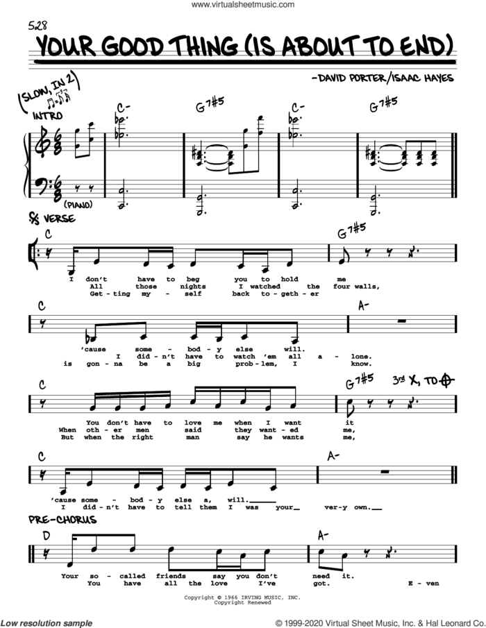 Your Good Thing (Is About To End) sheet music for voice and other instruments (real book) by Lou Rawls, David Porter and Isaac Hayes, intermediate skill level