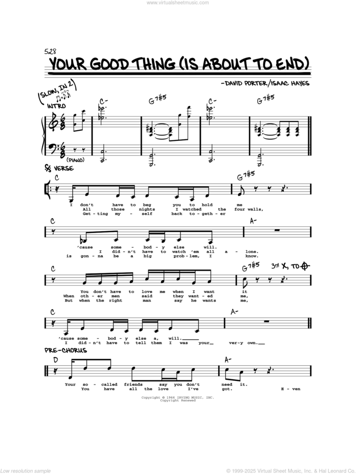 Your Good Thing (Is About To End) sheet music for voice and other instruments (real book) by Lou Rawls, David Porter and Isaac Hayes, intermediate skill level