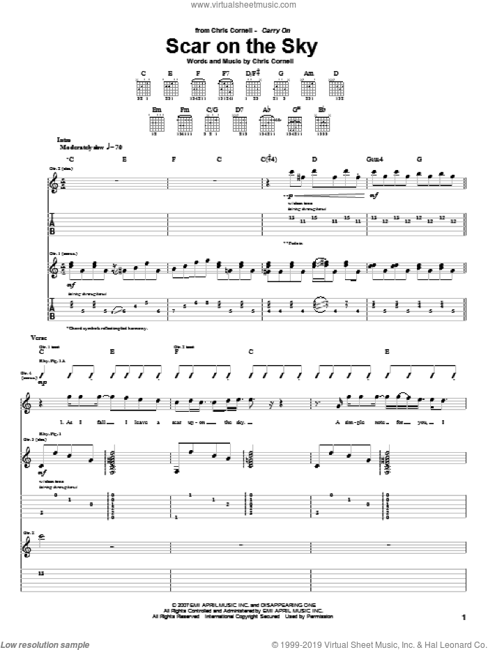 Scar On The Sky sheet music for guitar (tablature) by Chris Cornell, intermediate skill level