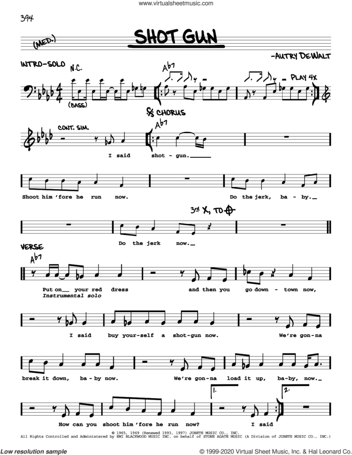 Shotgun sheet music for voice and other instruments (real book) by Junior Walker & The All-Stars, Vanilla Fudge and Autry DeWalt, intermediate skill level
