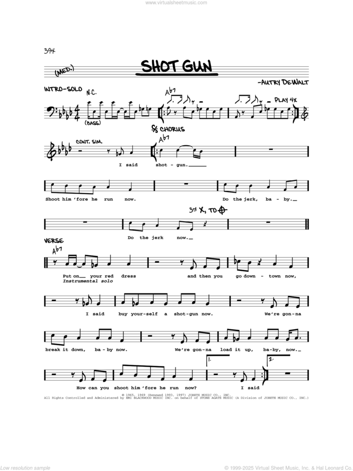 Shotgun sheet music for voice and other instruments (real book) by Junior Walker & The All-Stars, Vanilla Fudge and Autry DeWalt, intermediate skill level