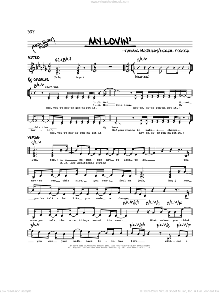 My Lovin' (You're Never Gonna Get) sheet music for voice and other instruments (real book) by En Vogue, Denzil Foster and Thomas McElroy, intermediate skill level