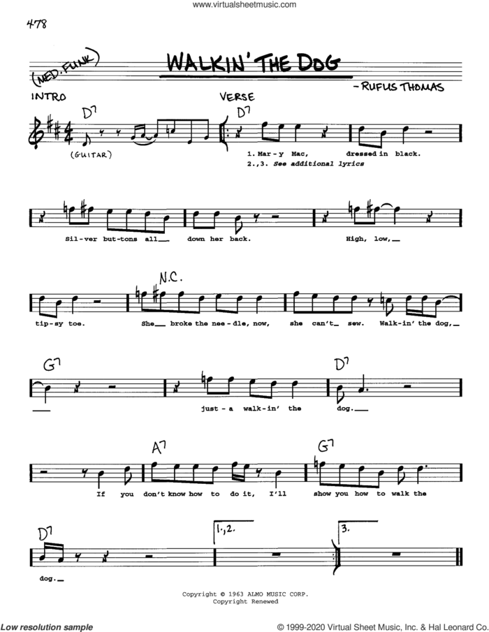 Walkin' The Dog sheet music for voice and other instruments (real book) by Rufus Thomas, intermediate skill level