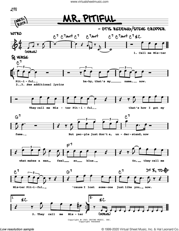 Mr. Pitiful sheet music for voice and other instruments (real book) by Otis Redding and Steve Cropper, intermediate skill level