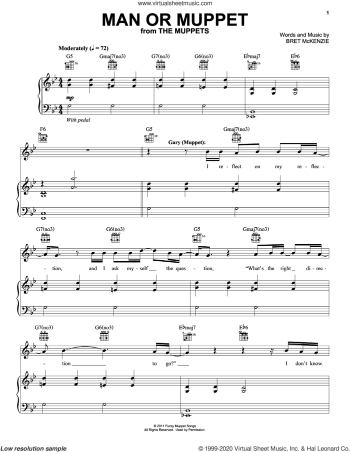 Man Or Muppet (from The Muppets) sheet music for voice and piano by Bret McKenzie, intermediate skill level