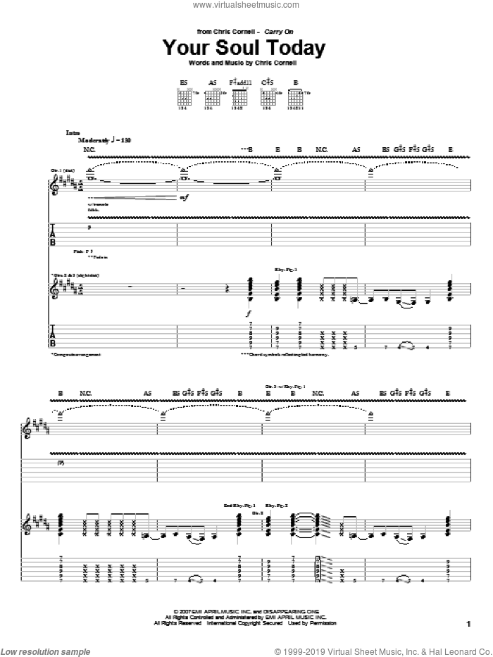 Your Soul Today sheet music for guitar (tablature) by Chris Cornell, intermediate skill level