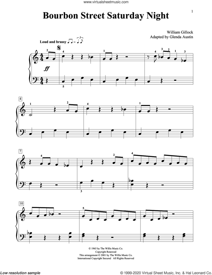 Bourbon Street Saturday Night (Simplified) (adapted by Glenda Austin) sheet music for piano solo (elementary) by William Gillock and Glenda Austin, beginner piano (elementary)