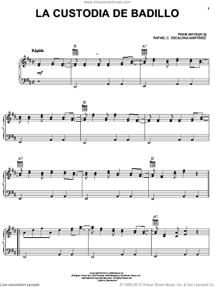 La Custodia De Badillo sheet music for voice, piano or guitar by Rafael C. Escalona Martinez, intermediate skill level